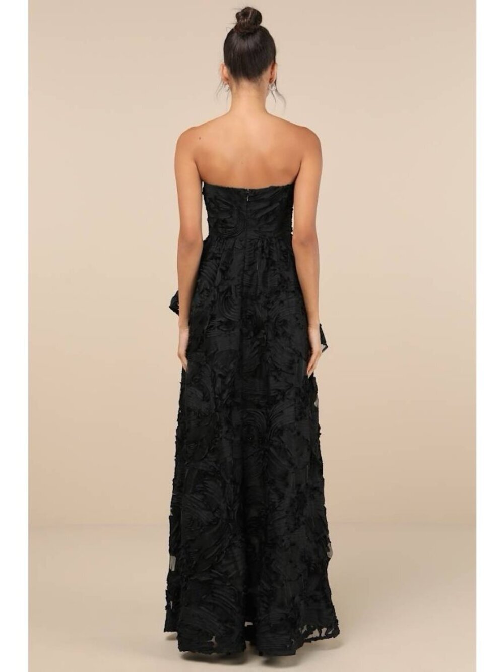 Lulus Majestic Glam Maxi Dress Sz XL Black Strapless Textured Hi Low Formal Gown - Picture 5 of 5
